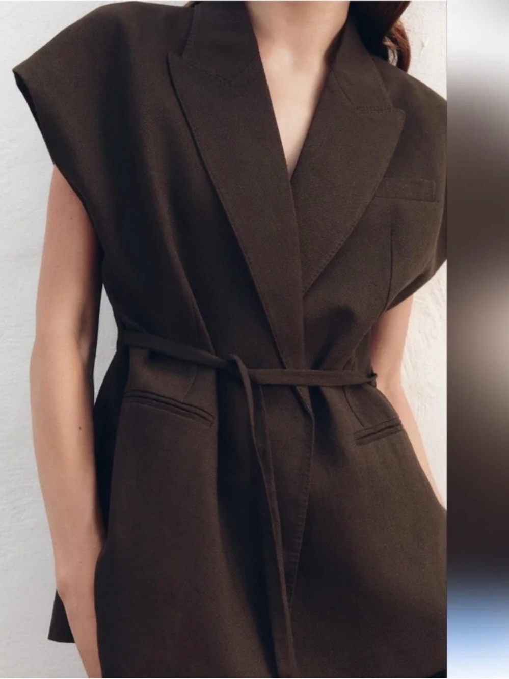 NWT Zara Black Sleeveless Belted Blazer